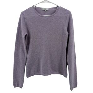 Qi New York 100% Cashmere Sweater Lavender Crew Neck Long Sleeve Size Small
